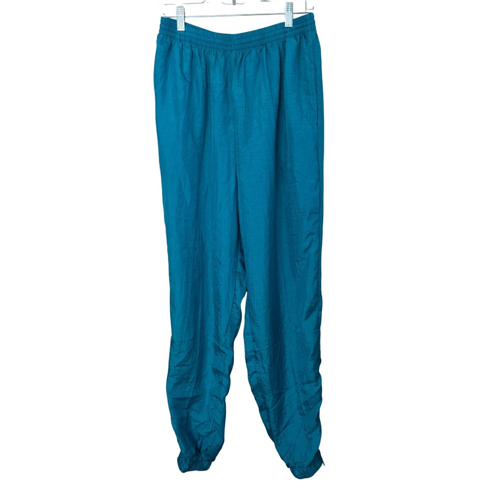 Vintage 80s 90s Teal Nylon Track Pants Windbreaker L Festival Rave Retro